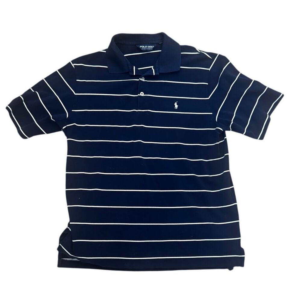 Polo Golf Ralph Lauren Navy Striped Polo Shirt Short Sleeve Classic Fit Large
